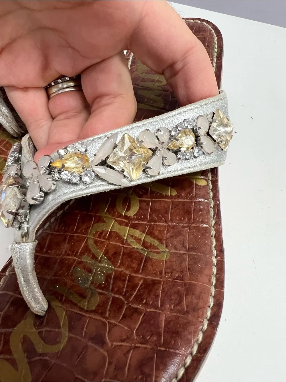 Sam Edelman Silver Jeweled Cork Wedge Thong Sandals Women’s 7.5